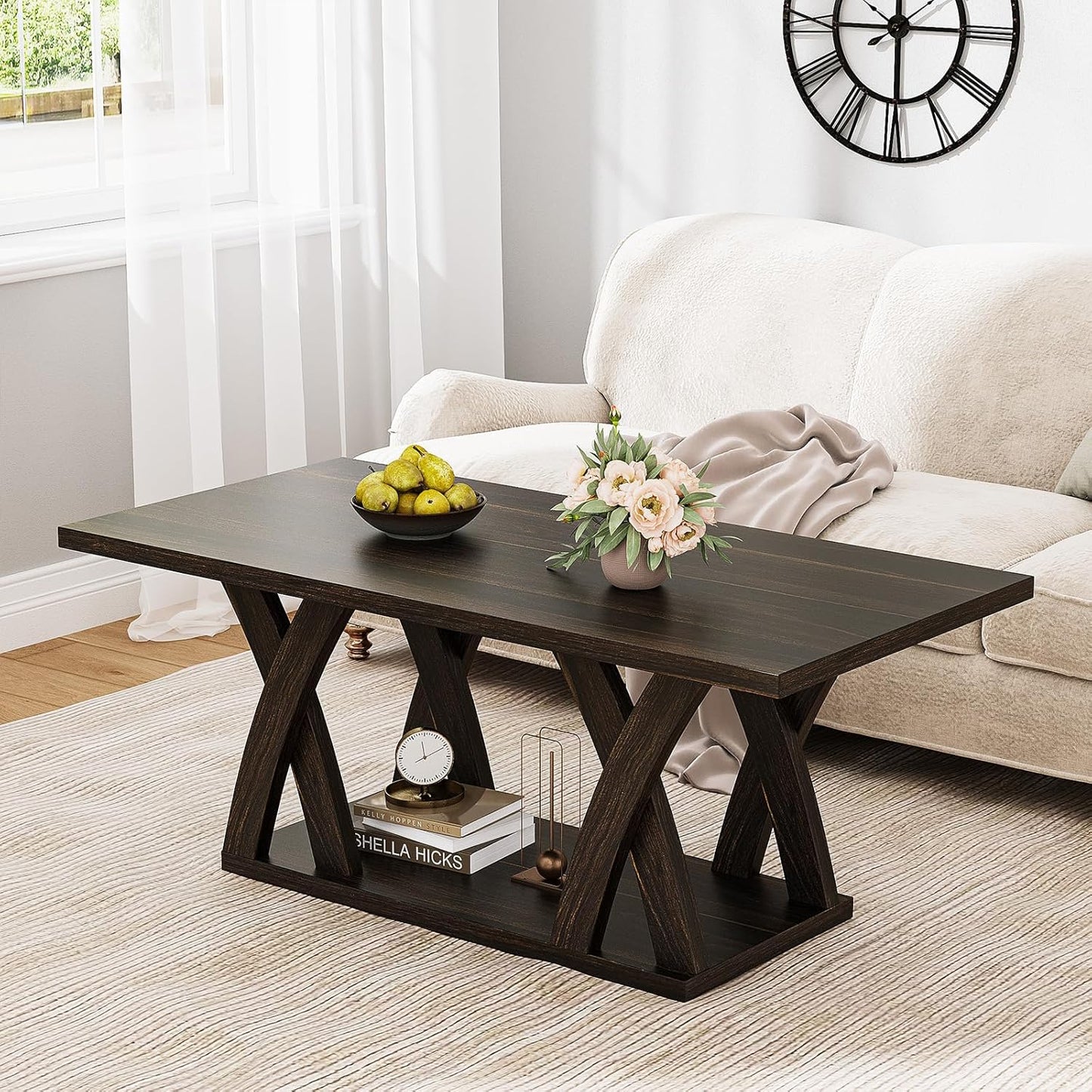 47” Wood Coffee Tables for Living Room Rustic Stands with Storage Shelf Brown Coffee Tables for Living Room. Farmhouse Center Stands with Shelf Farmhouse Rectangle Center Table