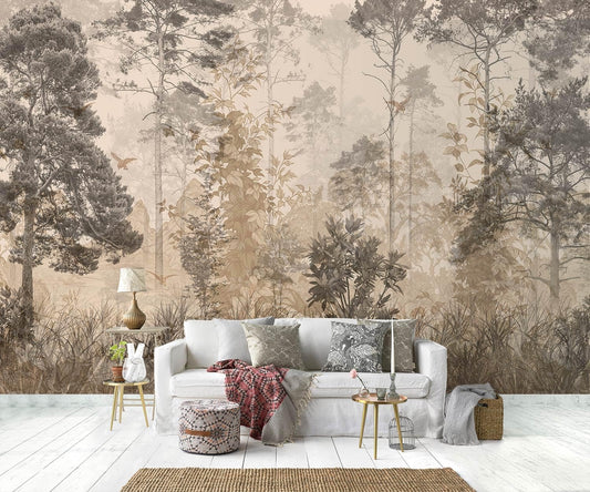 -Vintage Forest Natural Wall Bedroom Mural XT18 L 180" x 115"