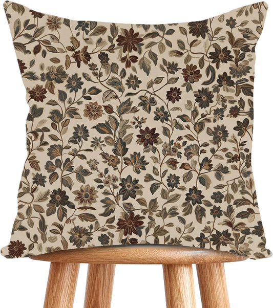 William Morris Abstract Vintage Floral Velvet Butterfly Design Throw Pillow Covers Home Decor, Retro Art Deco Pillowcase Cushion Cover for Bed Sofa Living Room, Square 18x18inch (Beige-Floral)