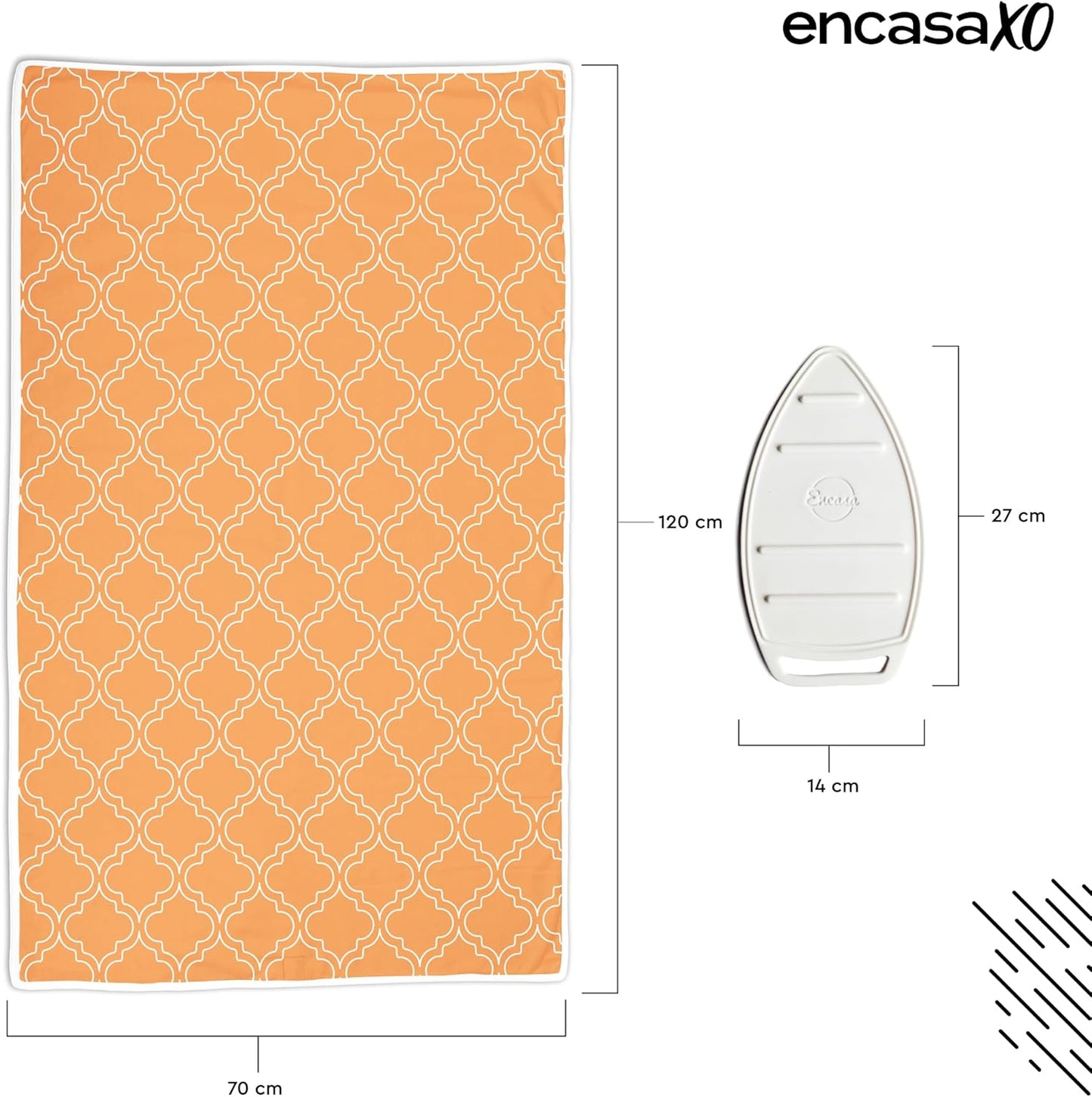Encasa XO Ironing Mat/Pad (Large 48"x28") with 3mm Padding & Silicone Iron Rest for Steam Pressing on Tabletop or Bed - Heat Resistant, Portable, Quilting & Travel Blanket - Peach Tiles
