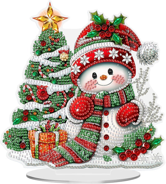 MEIYUDA Christmas Diamond Art Tabletop Kits, Christmas Tree and Snowman Diamond Art Painting Desktop Ornaments for Adult, DIY Special Shaped Crystal Desk Placement Ornament for Home Decor