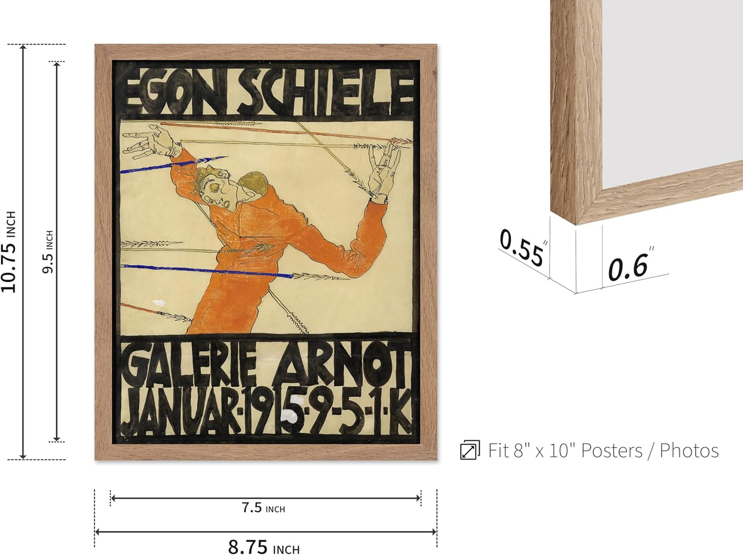 Poster Master Vintage Painting Poster - Retro Expressionism Print - Self Portrait as the Martyred St Sebastian - Gift for Artist, Friend - Wall Decor for Home, Office, 8x10 Beige Framed