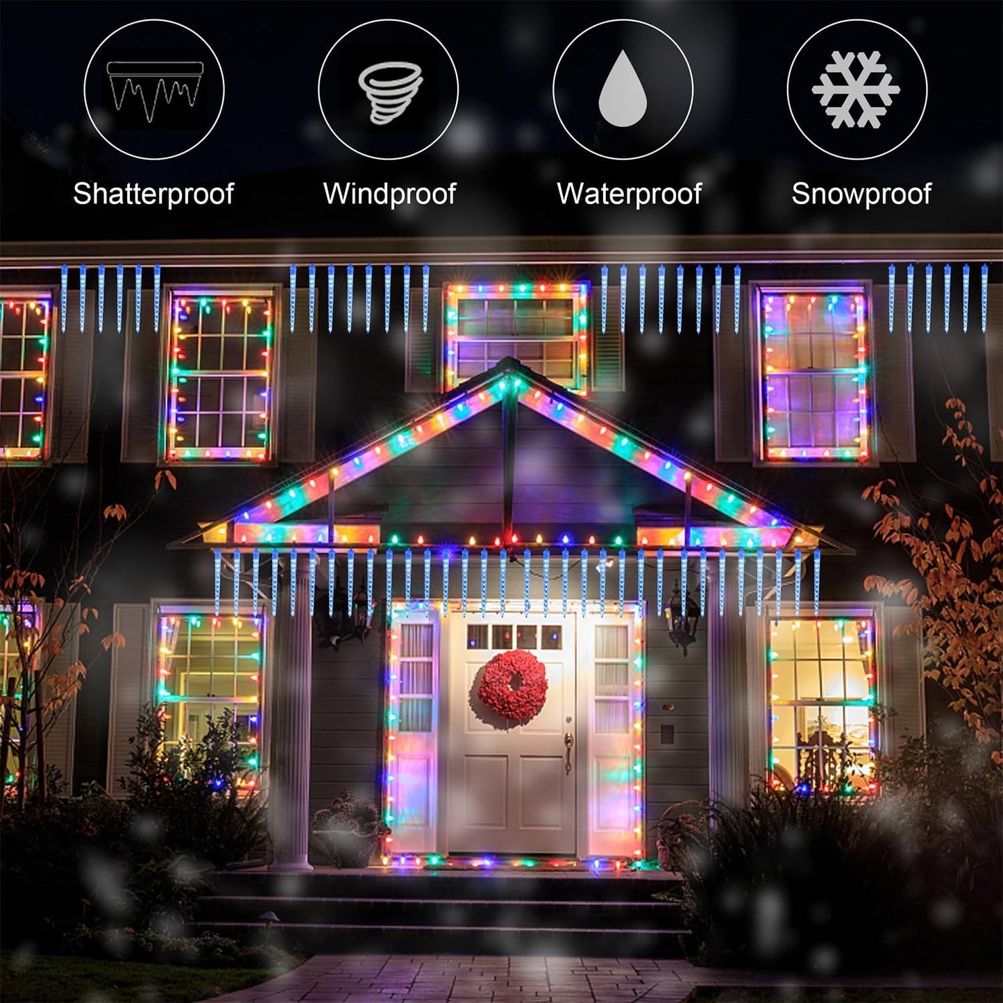 WATERGLIDE 16 Icicles Meteor Shower Lights, 12" Outdoor Christmas Icicle 384 SMD LED Crystal Ice Falling, Connectable Raindrop Iciclelight, Xmas Winter Party Tree Holiday Decor, Blue