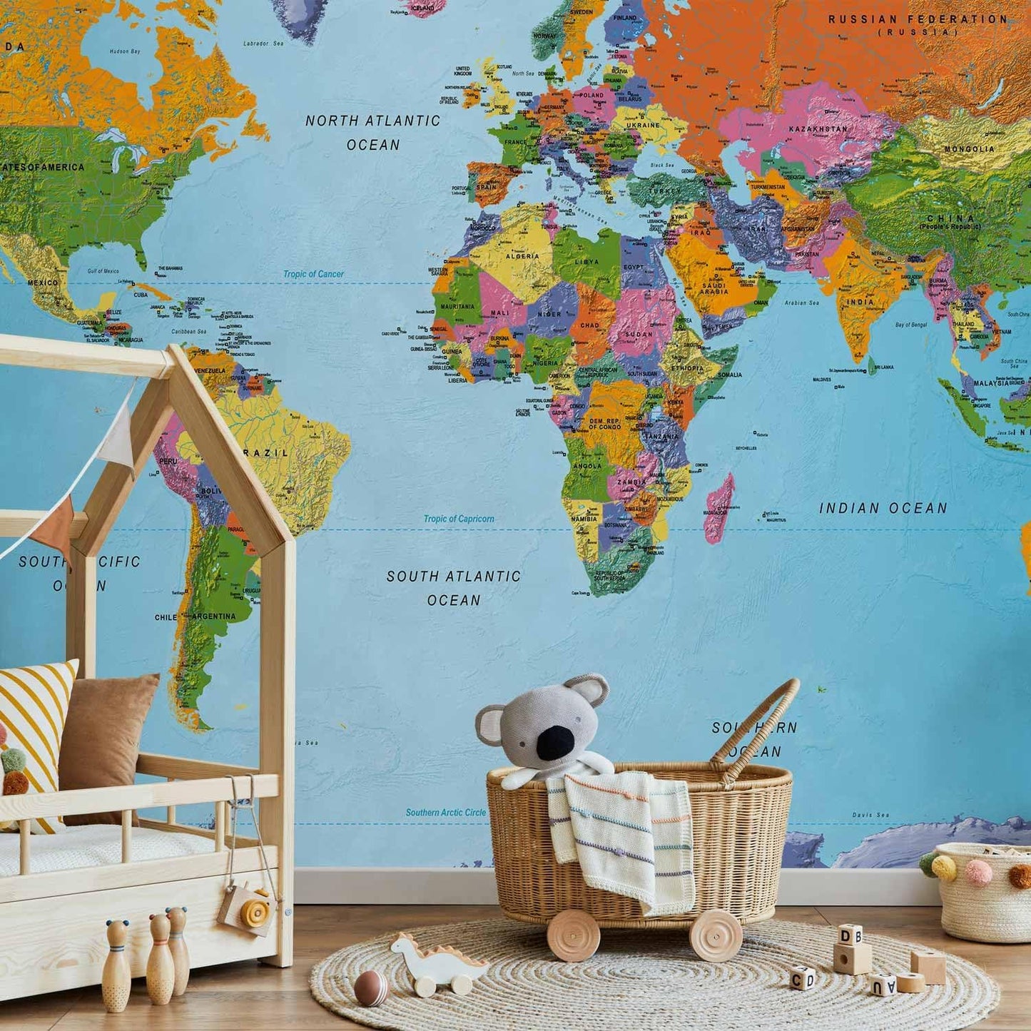 artgeist Premium Wall Mural World Map 118x83 in - XXL Non-Woven Wallpaper Fleece Wall Decor Photo Print Picture Image Design Home Map of The World k-A-0095-a-a