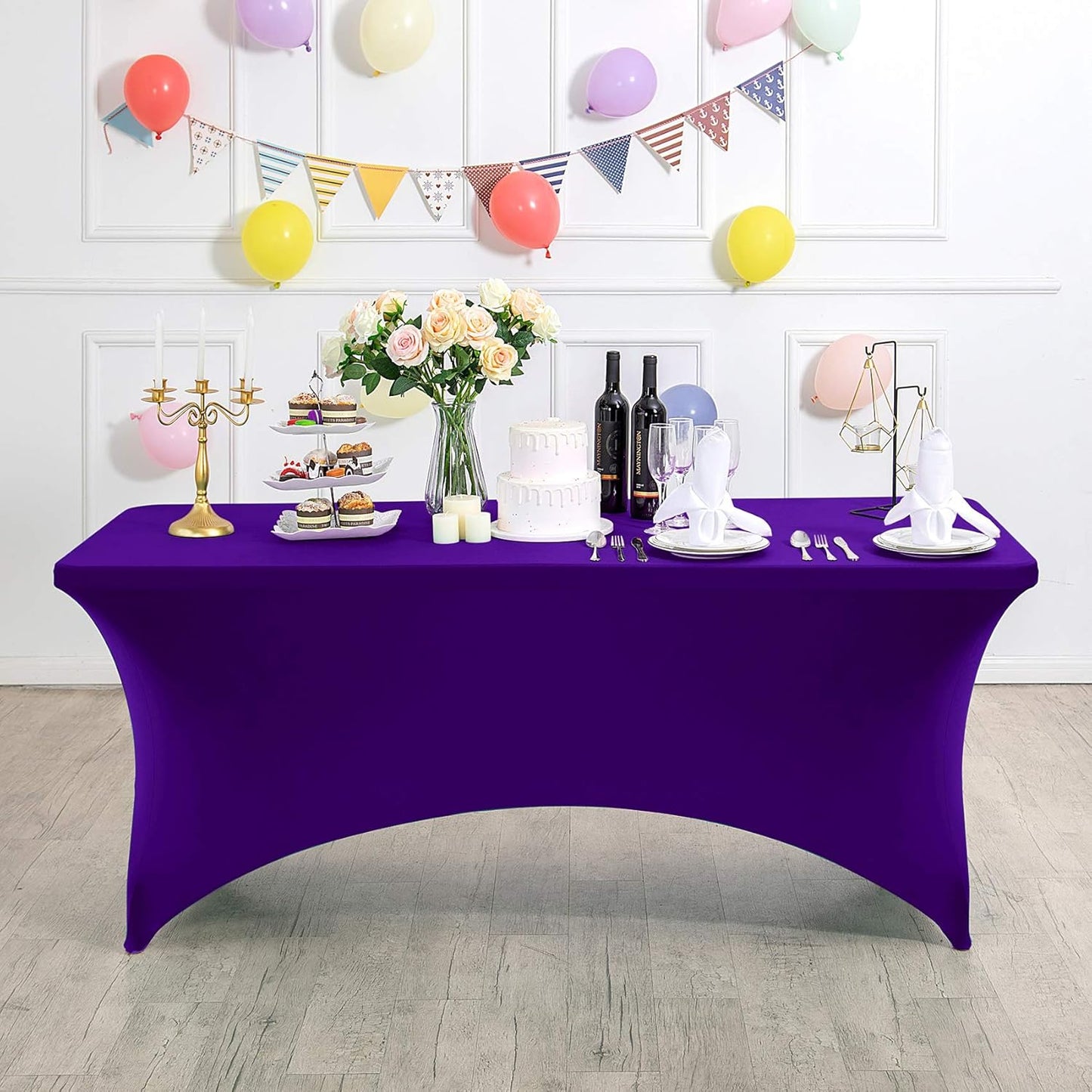 Spandex Table Cover for 4FT Table Universal Fitted Stretch Tablecloth for Party, Banquet, Wedding and Events-Purple