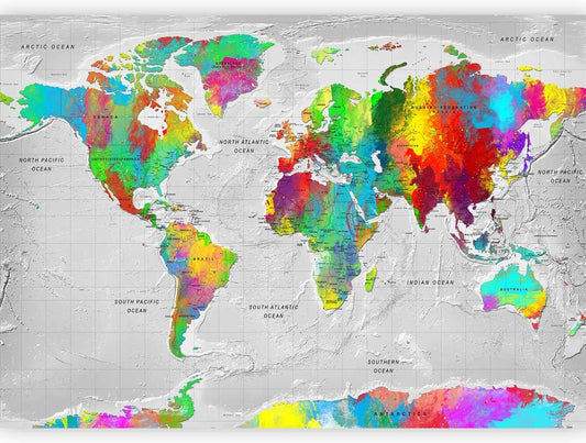 artgeist Wall Mural World Map 193x138 in - XXL Peel and Stick Self-Adhesive Wallpaper Removable Large Sticker Foil Wall Decor Print Picture Image Design Map of The World k-A-0128-a-a