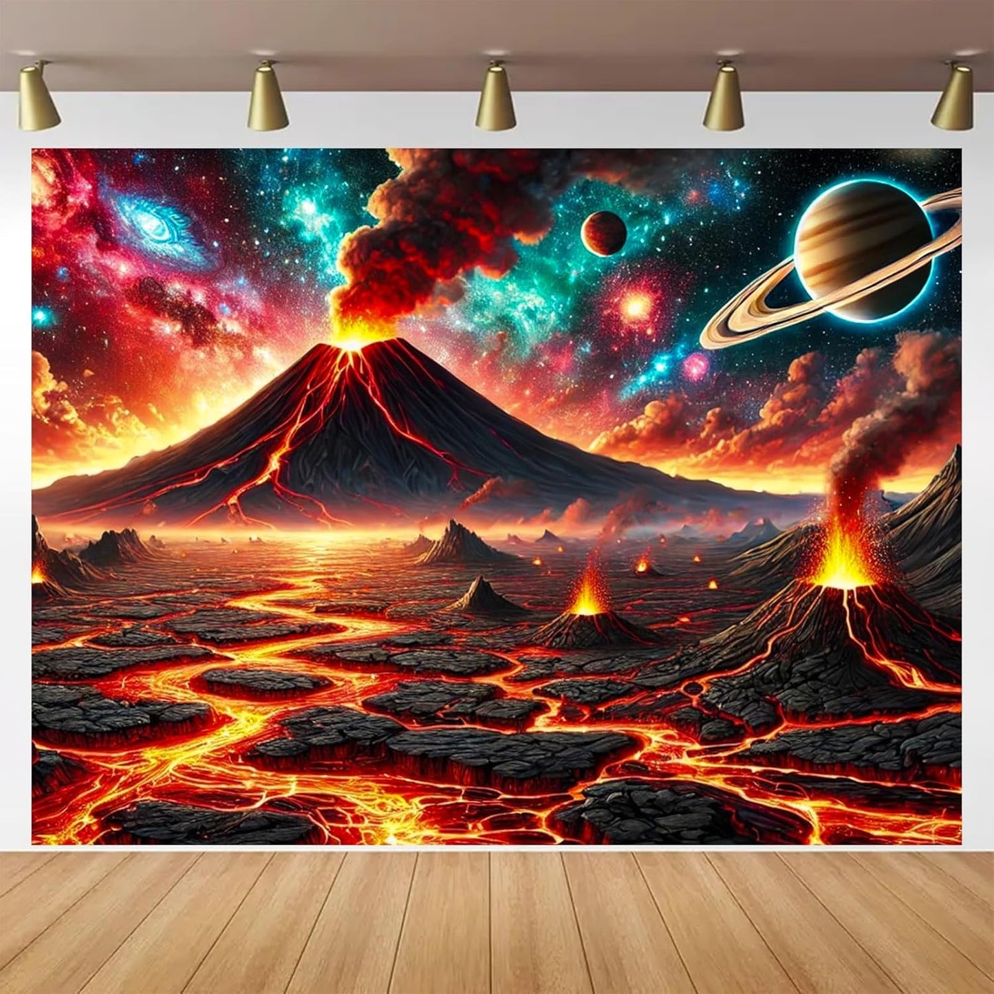 BlissYard Volcanic Planet Lava Landscape UV Black Light Tapestry 78x59 Inches Art Color Neon Light Background Bedroom Living Room Wall Party Decoration Outer Space Earthcore Molten Galaxy Decor