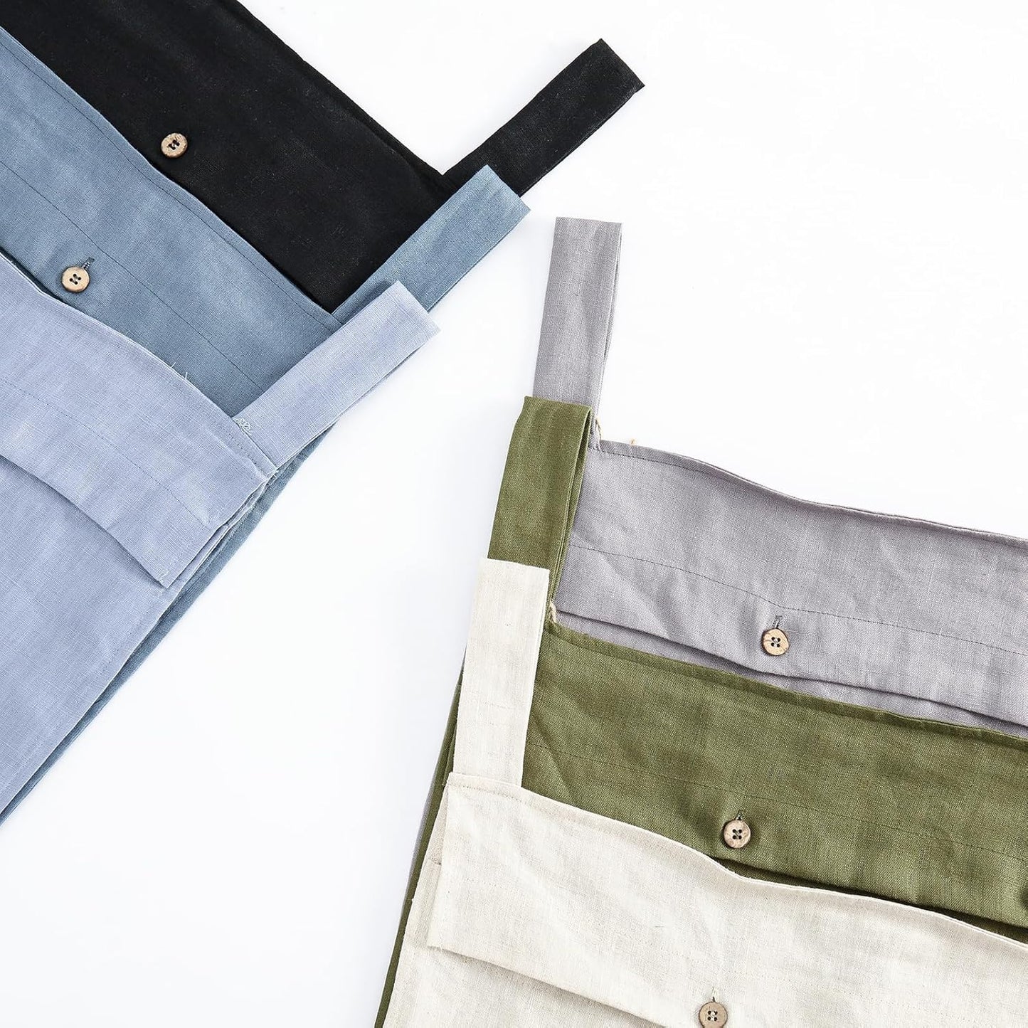 Linen Hanging Laundry Bag, 100% Linen Over The Door Laundry Hamper with Buttons and Zipper, Space Saving Door Hampers for Laundry Dirty Clothes Home Travel, Blue