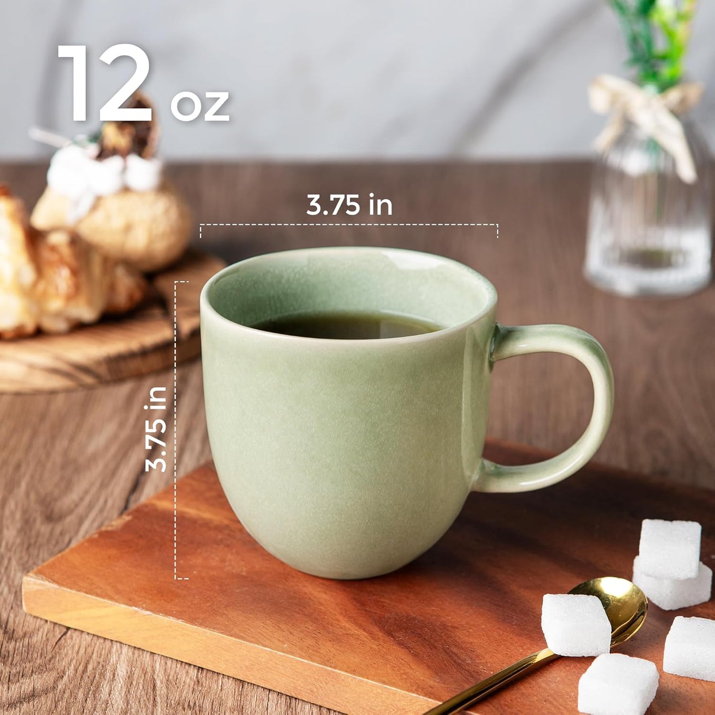 AmorArc 12oz Coffee Mugs, Ceramic Coffee Mugs set of 6 for Man, Woman, Dad, Mom, Modern Coffee Mugs with handle for Latte/Cappuccino/Milk/Cocoa. Dishwasher&Microwave Safe, Olive Green