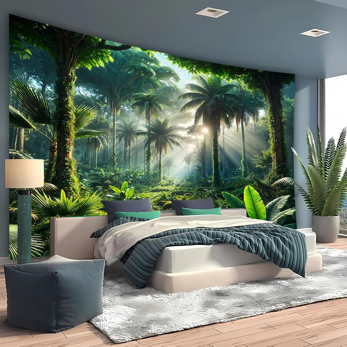 BSFHH Nature Tapestry Forest Tree Sea Cave Wall Hanging, Stream Through Rainforest Landscape Wall Art Tapestry for Bedroom Living room (Rainforest, 90"×70", Unframed)