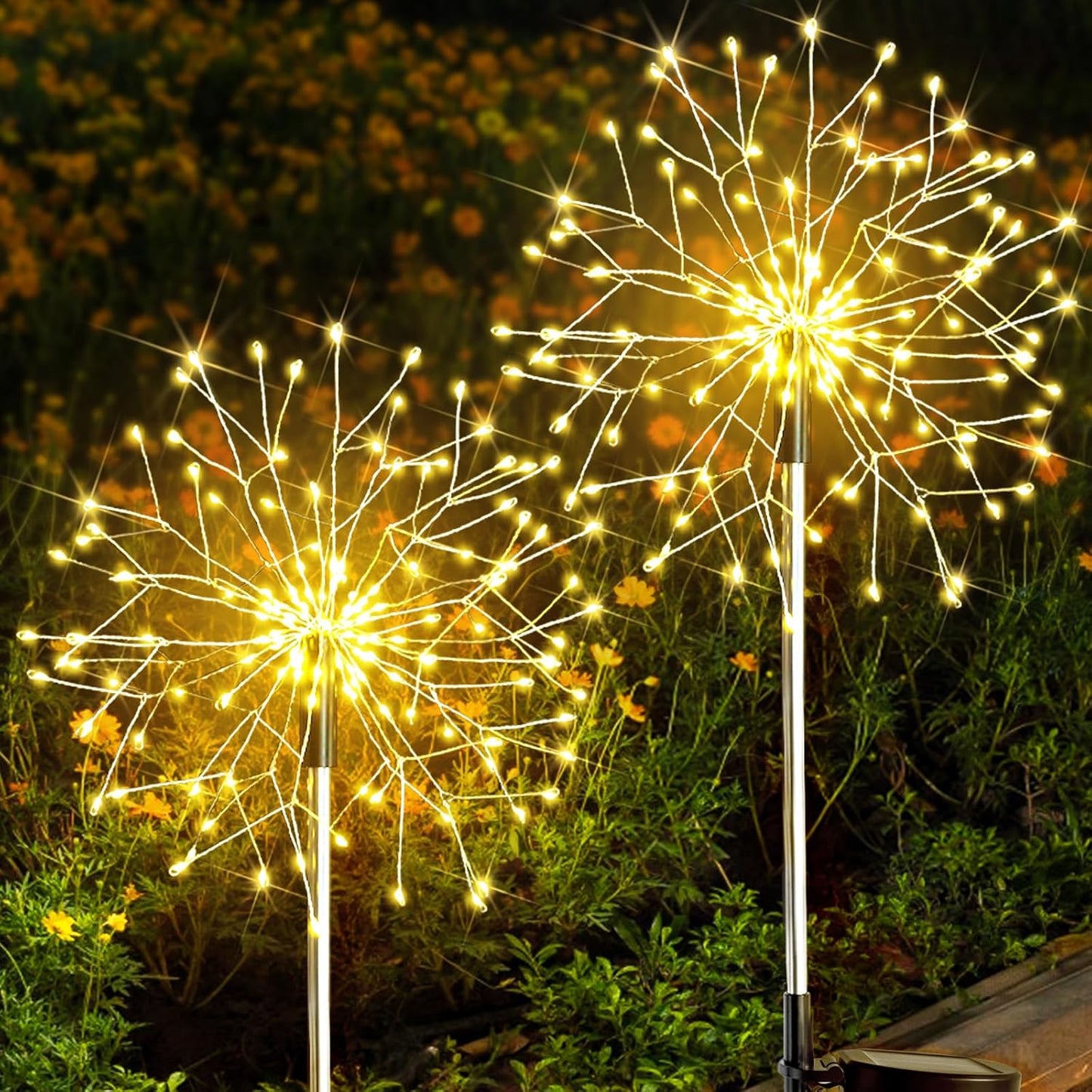 suddus Solar Garden Lights Outdoor Waterproof Decorative, 2Pack 150LED Firework Lights, Solar Fairy Lights for Yard, Garden, Party, Patio, Pathway, Flowerbed - Warm White