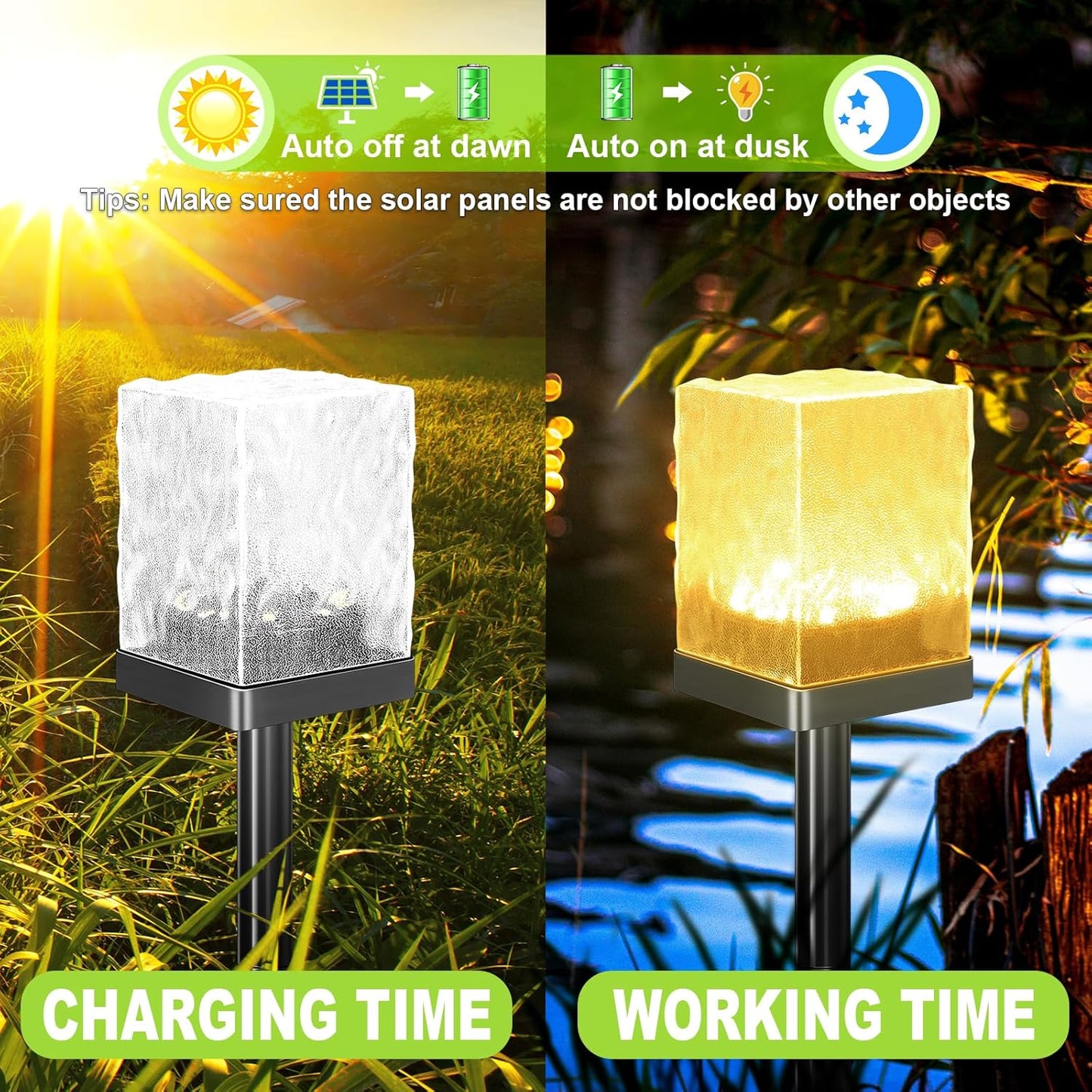 4 Pack Solar Pathway Lights Outdoor, Waterproof Ground Light Featuring Crystal-Clear Ice Brick Aesthetic, Multi-use Landscape Decoration Lighting Solar Powered Garden Lawn Lamp (Warm White)