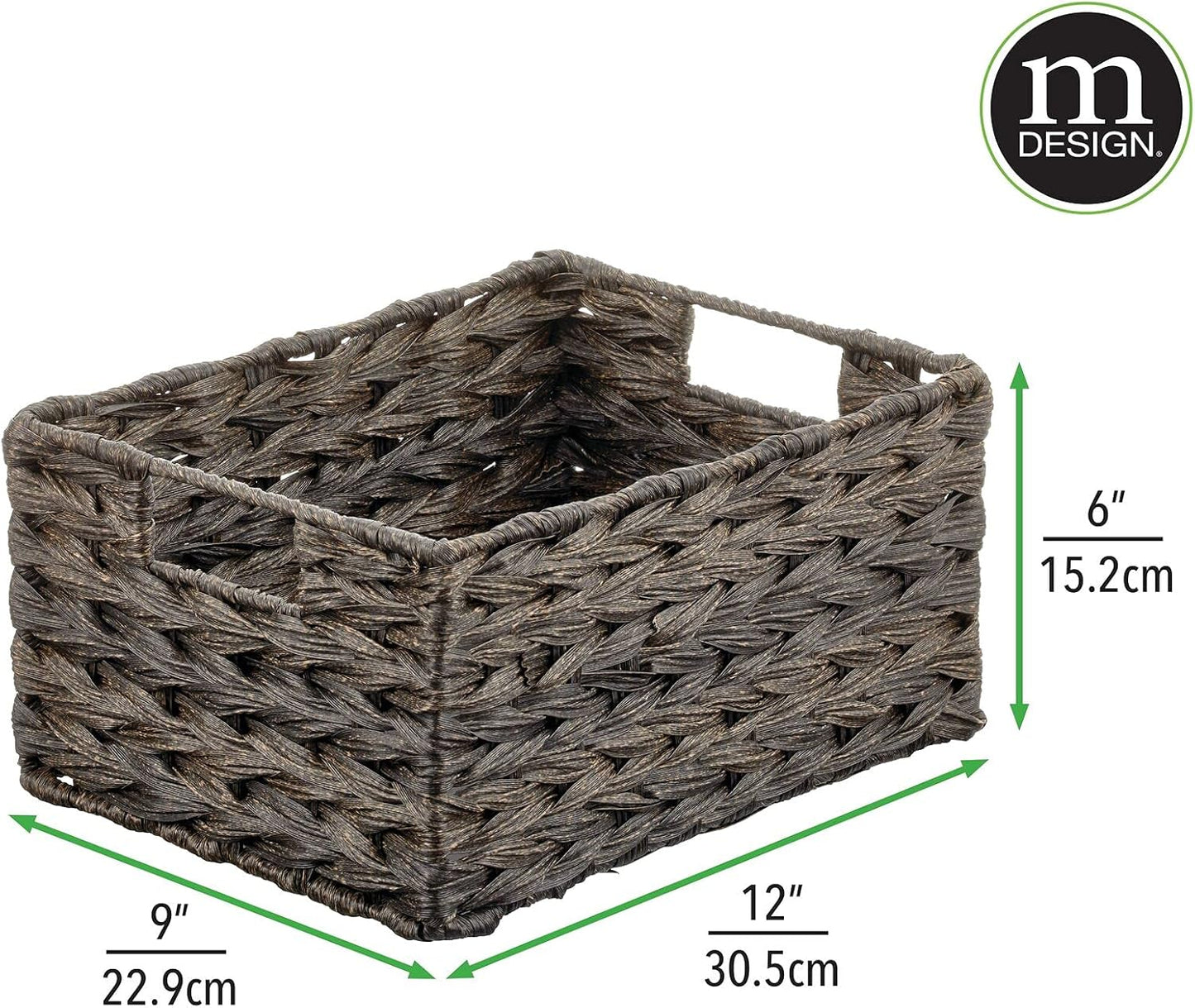mDesign Woven Farmhouse Kitchen Pantry Food Storage Organizer Basket Box - Container Organization for Cabinets, Cupboards, Shelves, Countertops, Store Potatoes, Onions, Fruit, 6 Pack, Espresso Brown