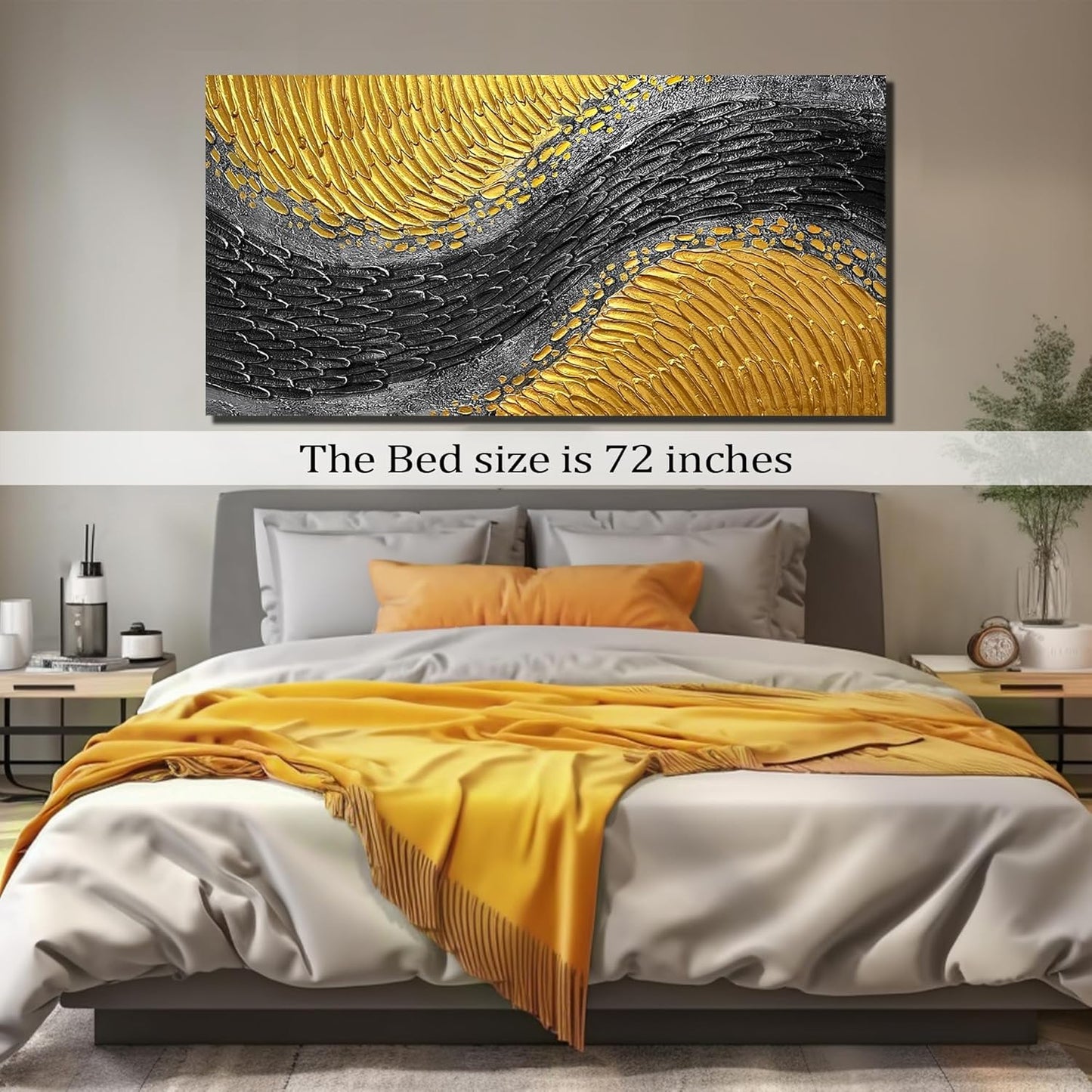 Black and Gold Abstract Painting Wall Decor for Living Room Modern Hand Painted Wall Art for Office Extra Large Wall Art Bedroom Size 36 x 72 Inch
