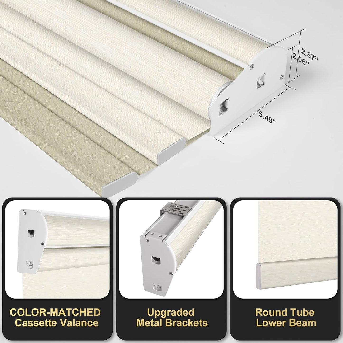 BERISSA Cordless Dual Roller Shades with Cassette Valance,Double Window Shades Blackout and Light Filtering Shades,Day and Night Roller Shades for Home Office Door.Striped Jacquard Beige.60 W x 48" H