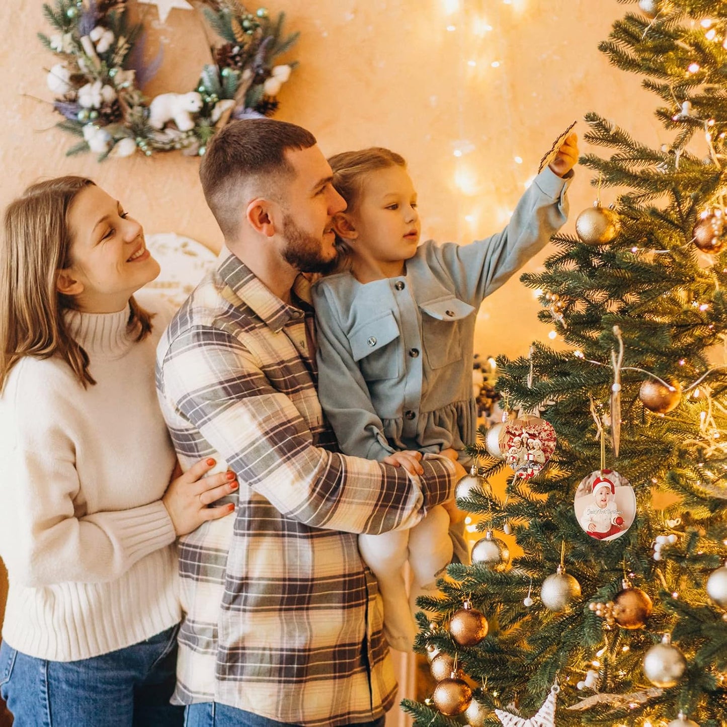 Personalized Christmas Ornaments 4 Pack - Custom Picture & Text Ornaments for Christmas 2022, Customized Ceramic Xmas Tree Decor for Kids, Mom, Dad, Friends, Loves, Pet, Dog, Cat by Bemaystar