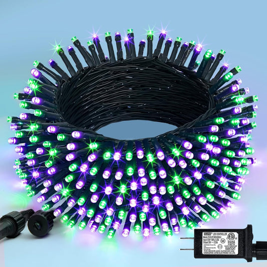 JMEXSUSS 200 LED Purple and Green Halloween Lights Plug in, 66ft Connectable Halloween String Lights,8 Modes Outdoor Waterproof Tree Light for Yard Outdoor Indoor Bedroom Garden Patio Decor