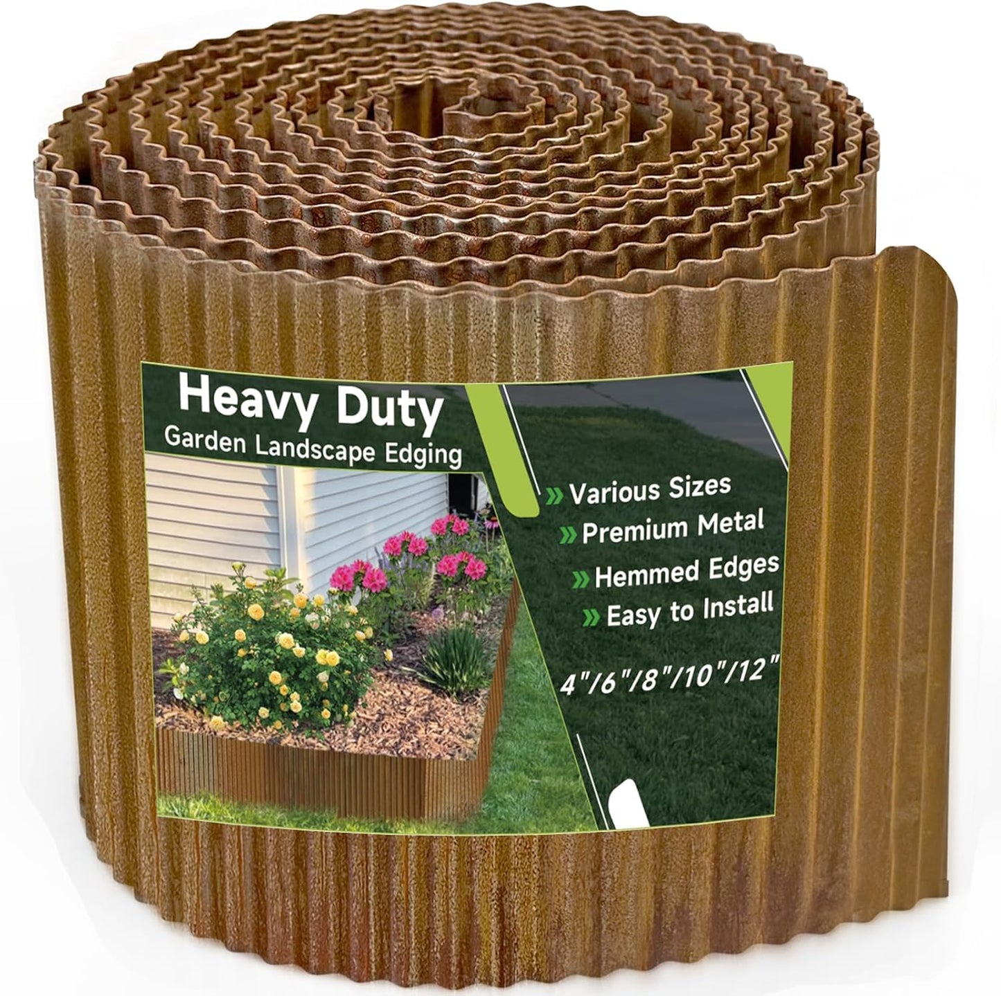 Corrugated Garden Edging, 12"×10Ft Pre-Rusted Landscape Edging & Lawn Edging Border, Metal Garden Border for Flower Beds, Garden，Lawn，Raised Beds & Tree Surrounds