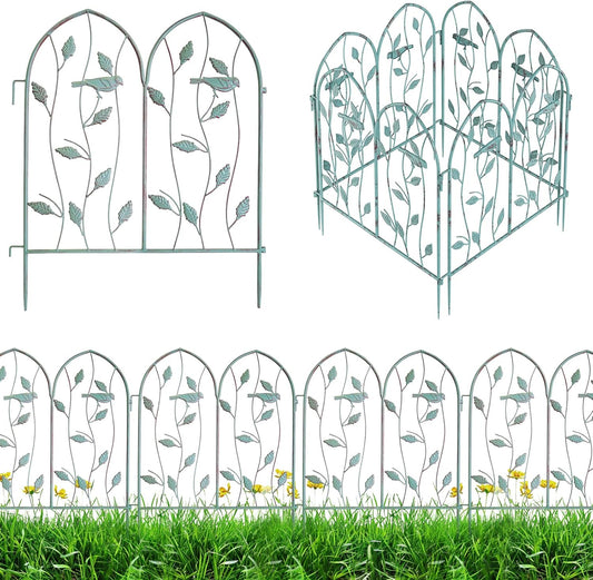 Decorative Garden Fence 4 Pack, 24in(H) x 6.5Ft(L), Metal Garden Fencing Panel, Landscape Pathway Edge Iron Picket Fence Panels, Border for Yard Patio Flower Bed