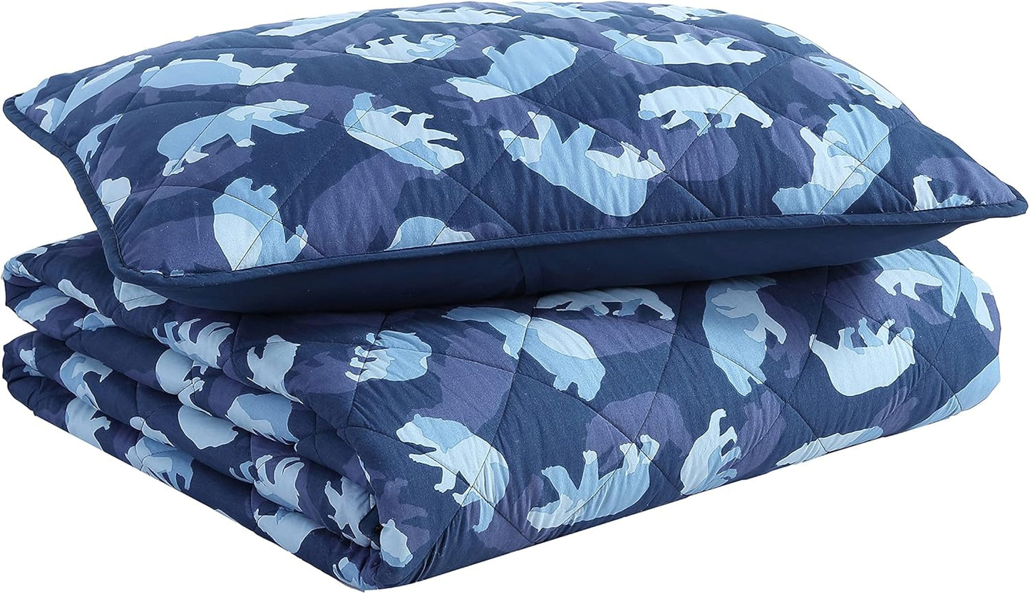 Eddie Bauer - Twin Quilt Set, Reversible Kids Bedding with Matching Sham, Medium-Weight Toddler Bed Set, Dorm Essentials (Camp Camo Navy)