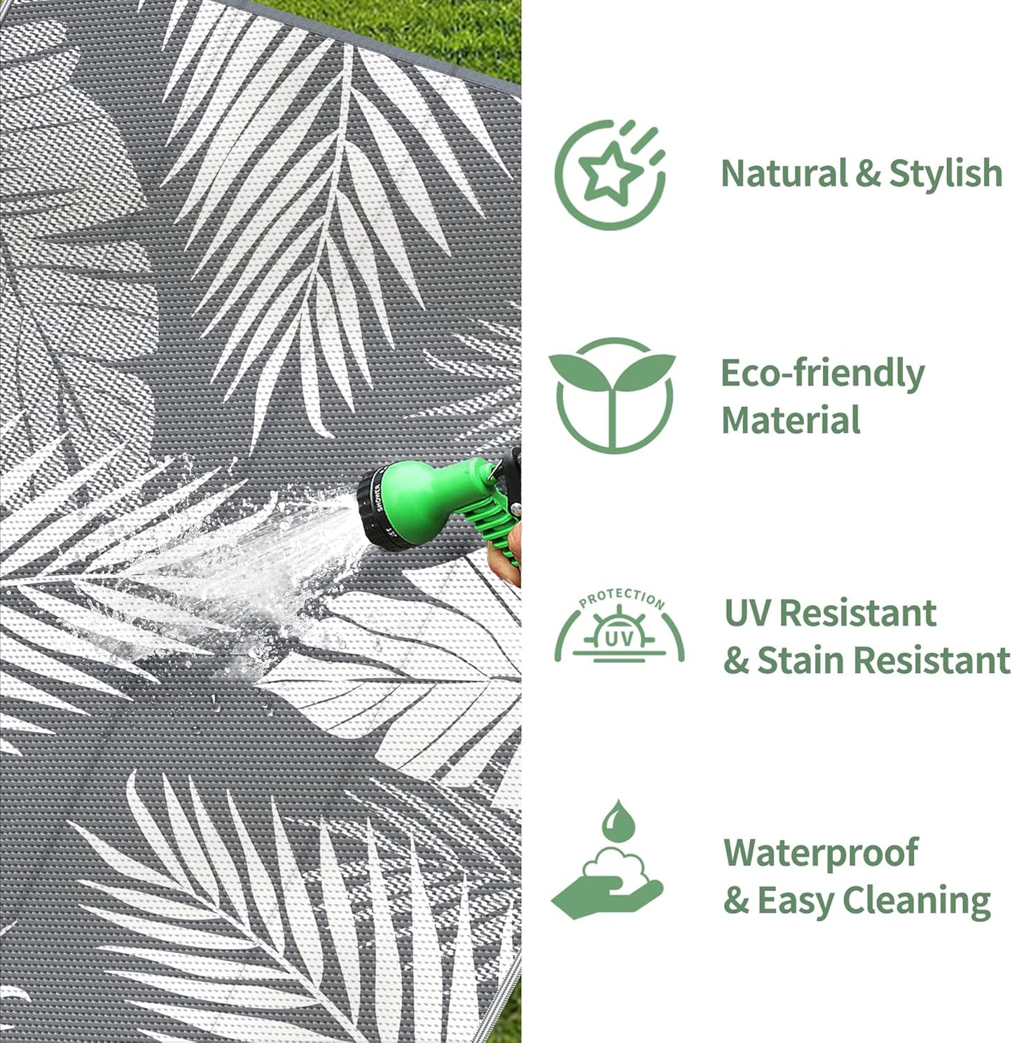 GENIMO Outdoor Rug 3' x 5' Waterproof for Patios Clearance, Reversible Outdoor Plastic Straw Camping Rug Carpet, Large Area Rugs Mats for RV, Camper, Deck, Balcony, Porch, Beach, Picnic, Grey&White