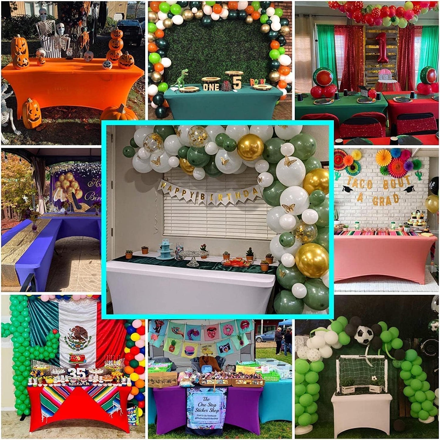 IVAPUPU 2 Pack 6FT Table Cloth for Rectangular Fitted Events Stretch Blue Mist Table Covers Washable Cover Spandex Tablecloth Protector for Party, Wedding, Cocktail, Banquet, Festival