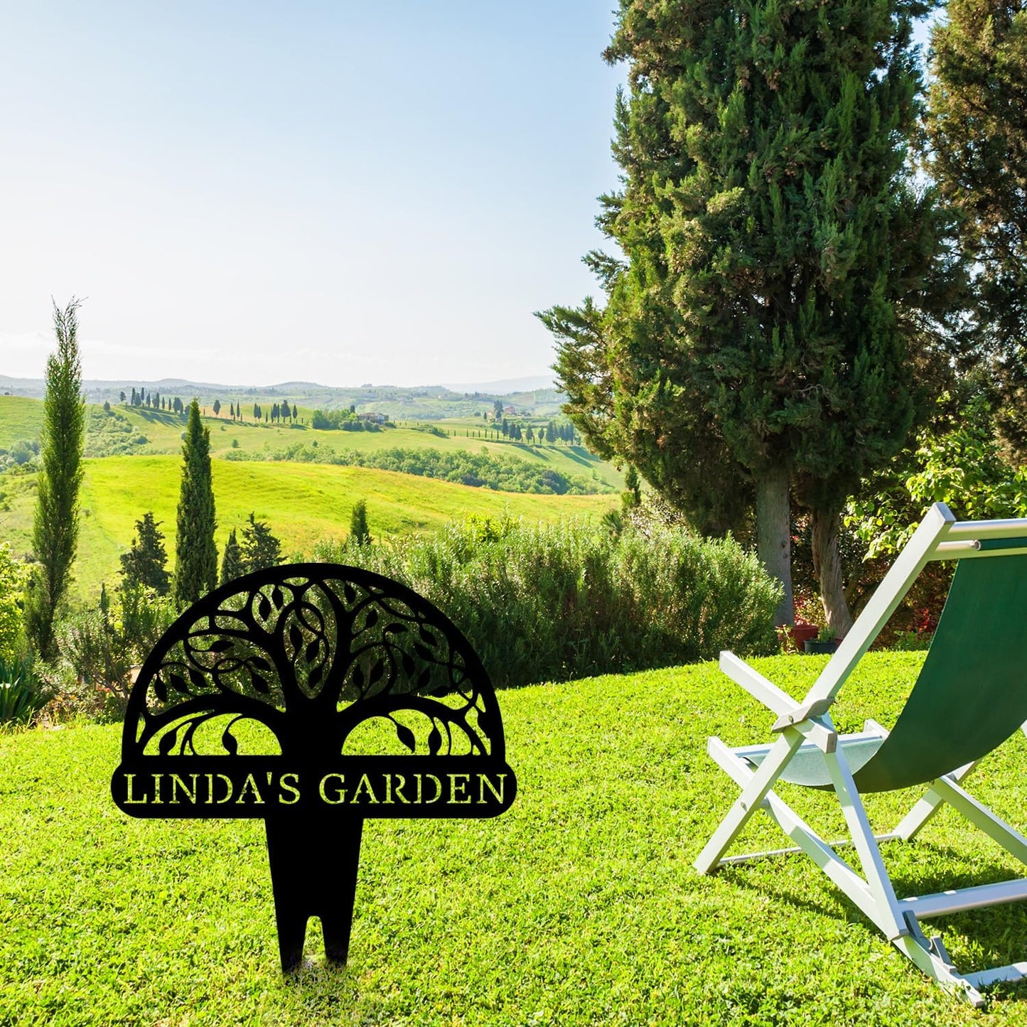 Personalized Tree of Life Metal Garden Sign with Stake, Custom Family Name Sign for Outdoor, Nature Lover Gift