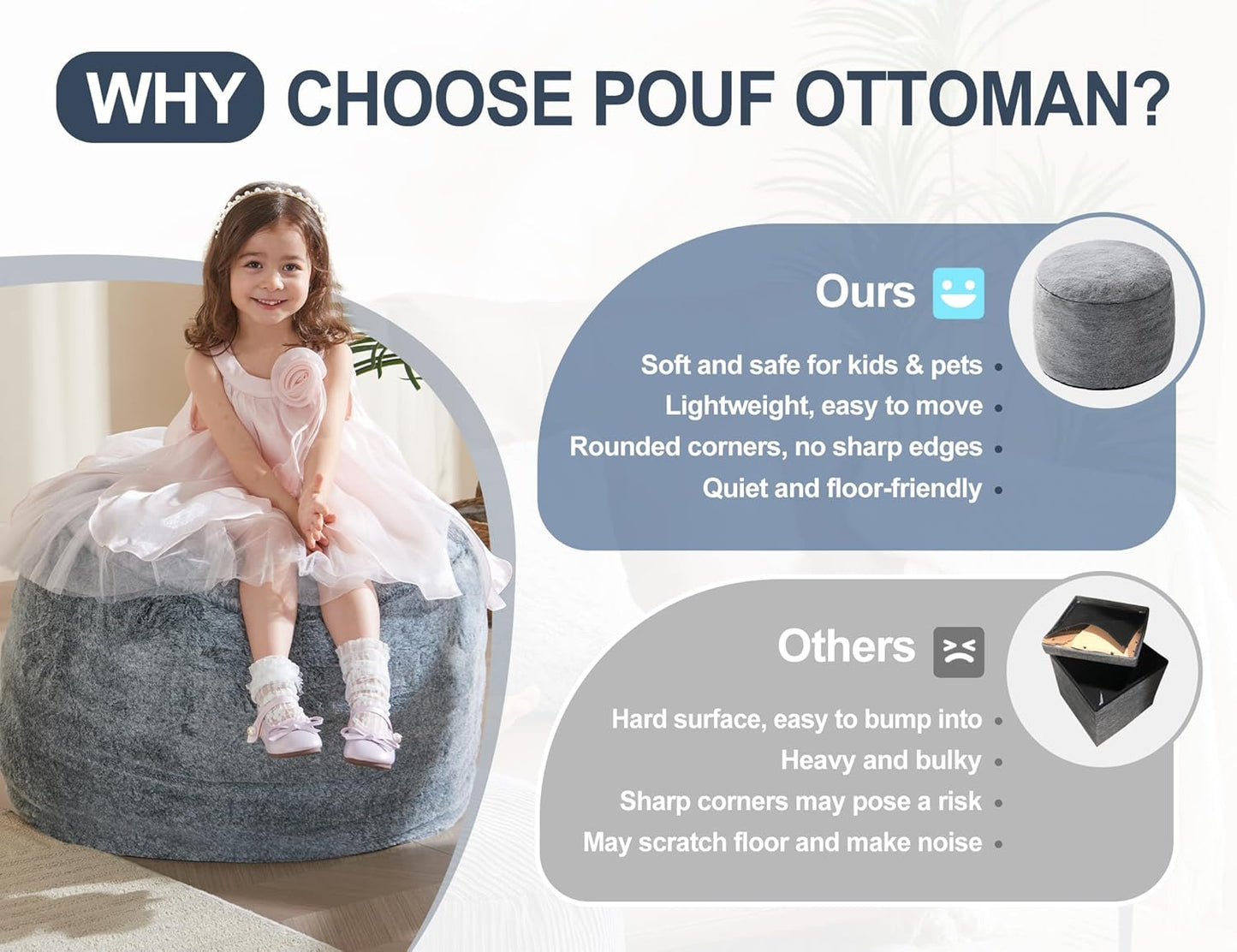 Pouf Ottoman Foot Rest 20"x15" Footstools and Ottomans Small with Filling Cream Small Beige Ottoman Foot Rest Ivory Poofy Ottom Stool Soft Poofs/Ottomans Furniture Living Room Ottom Footstool