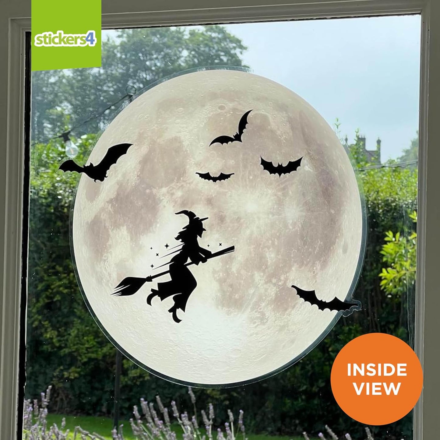 Halloween Window Clings for Glass Windows - 16" x 16" Moon Window Decal - Witch Clings Silhouette - Halloween Decorations
