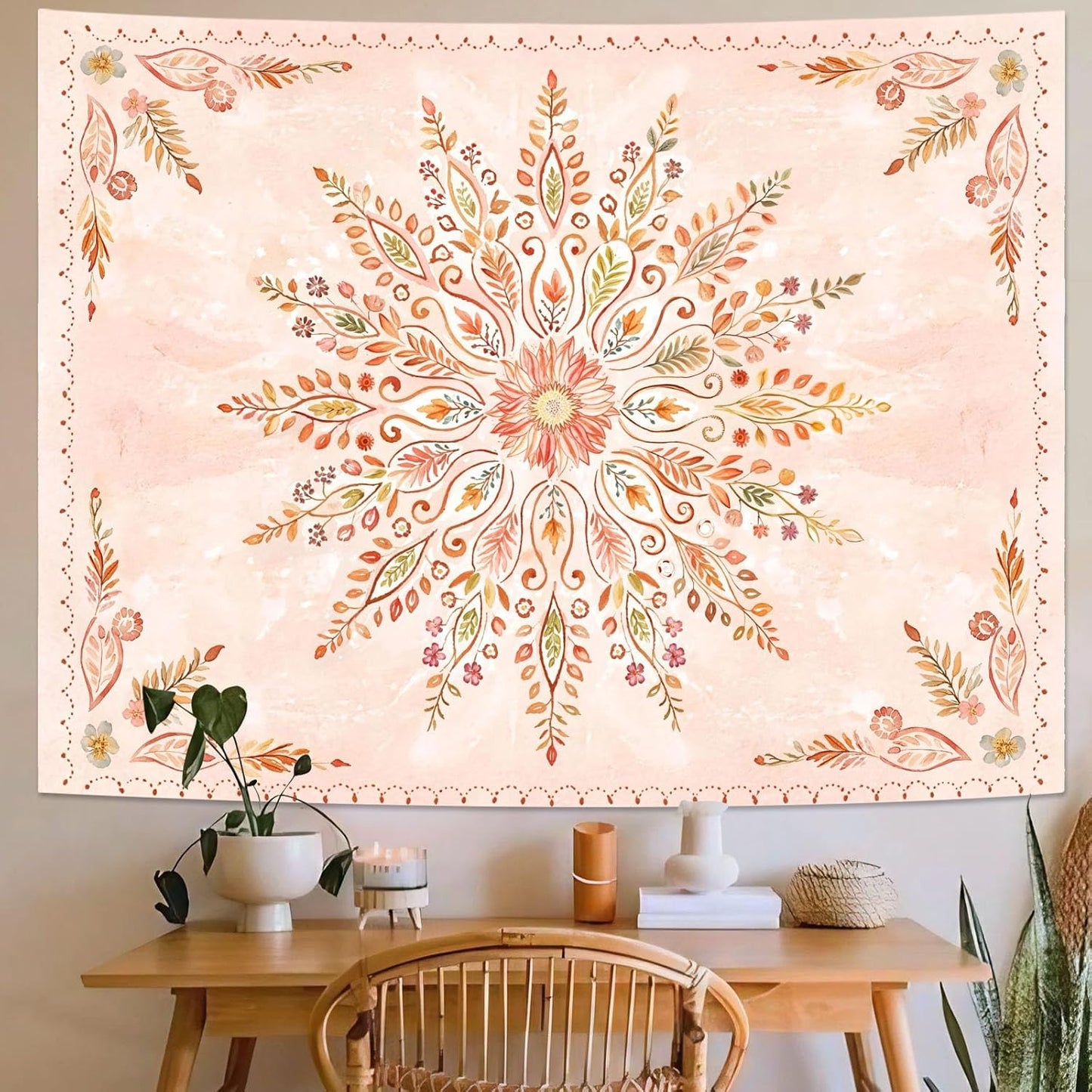Lunerfex Floral Mandala Tapestry Boho Tapestry for Bedroom Orange Tapestries Wall Hanging Living Room Wall Art and Home Decor 60x80