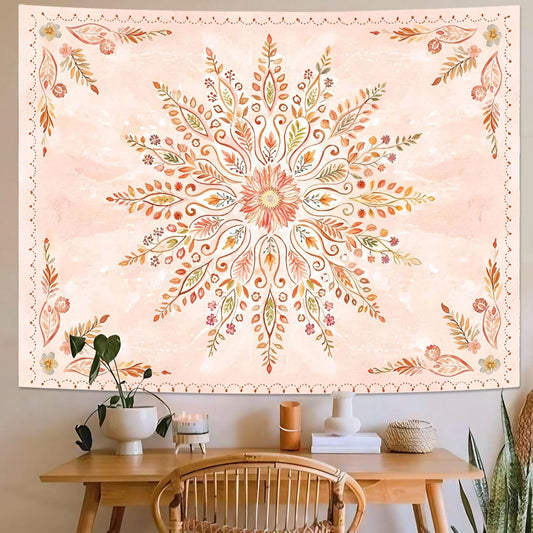 Lunerfex Floral Mandala Tapestry Boho Tapestry for Bedroom Orange Tapestries Wall Hanging Living Room Wall Art and Home Decor 60x80