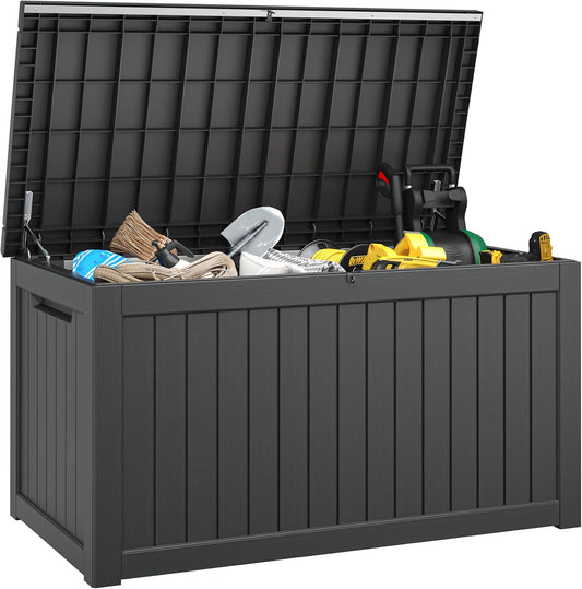180 Gallon Outdoor Storage Box, Deck Box Resin Waterproof and UV Resistant Lightweight Deck Box for Garden Tools, Pool Supplies Organization
