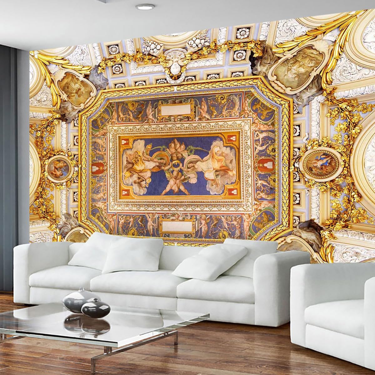 Gold Jesus Christ Religious Fine Decorative Wall Mural for Interior Ceiling and Backdrop Murals（Not Peel and Stick）