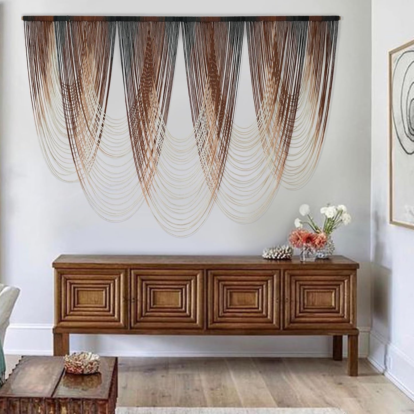 IOWER Macrame Wall Hanging Brown Dip-Dyed Large Macrame Wall Decor For Living Room Boho Fiber Art for Office Decoration 57" W x 41" L