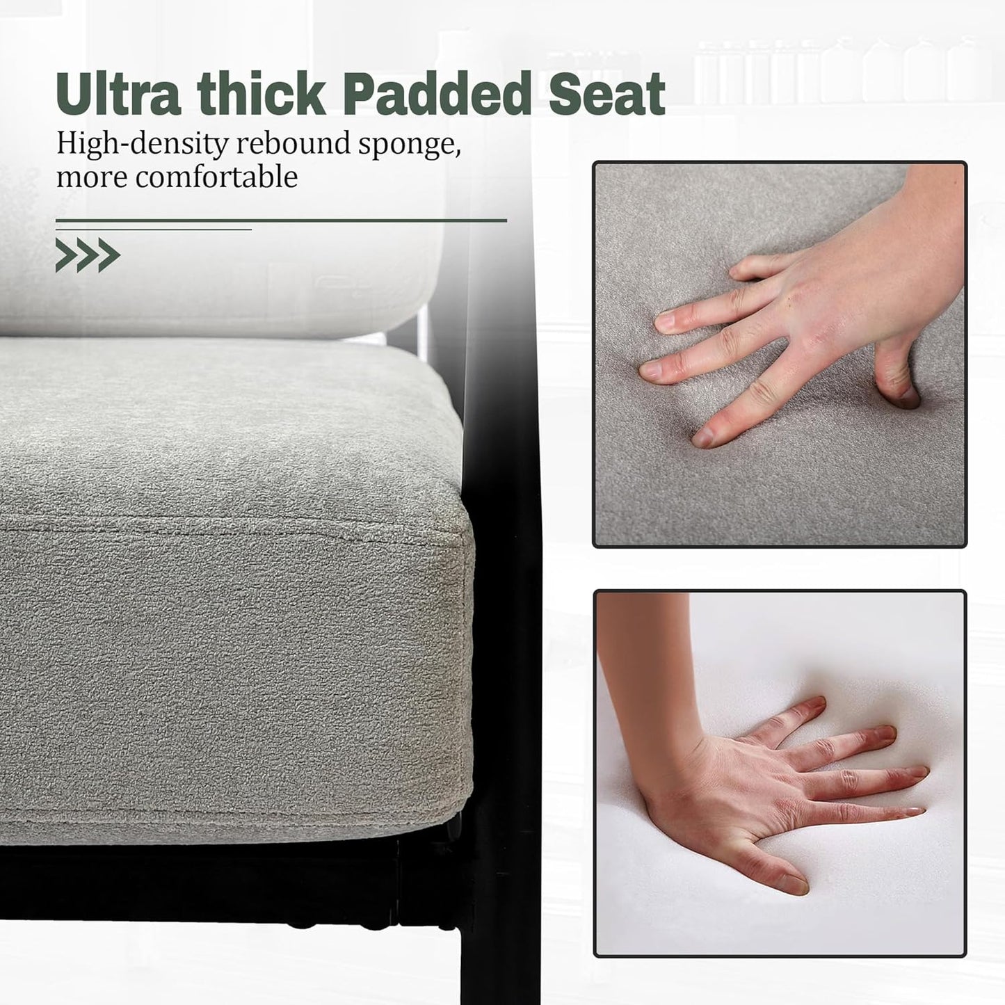 Modern Accent Chair for Living Room Bedroom Mid Century Arm Chair Upholstered Office Accent Chair Comfy Waiting Room Chair with Metal Frame, Grey