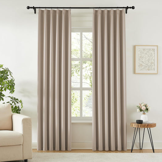 KangBang Pinch Pleated Blackout Curtains 84 Inch Length 2 Panels Set, Room Darkening Black Out Modern Thermal Window Treatments with Hooks for Bedroom Office,40”Wx84”L, Taupe