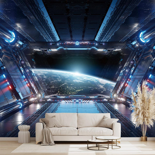 3D Spacecraft Space Wallpaper Bedroom Technology Spaceship Space Capsule murals Office Decor Living Room tv Background Large Wall Mural - 137"x96"（Not Peel and Stick）