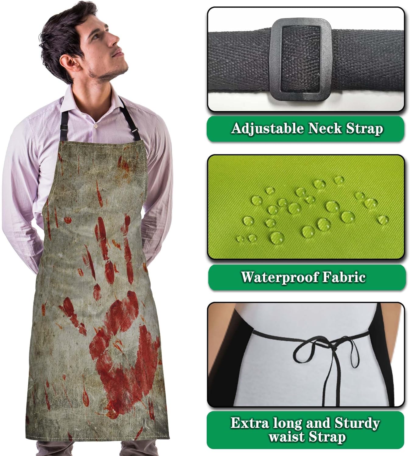 Baking Apron for Women Bloody Handprint Grungy Wall Kitchen Aprons for Men for Kitchen Cooking Restaurant BBQ Painting Crafting 27” (W) x 31” (H), Waterproof Apron