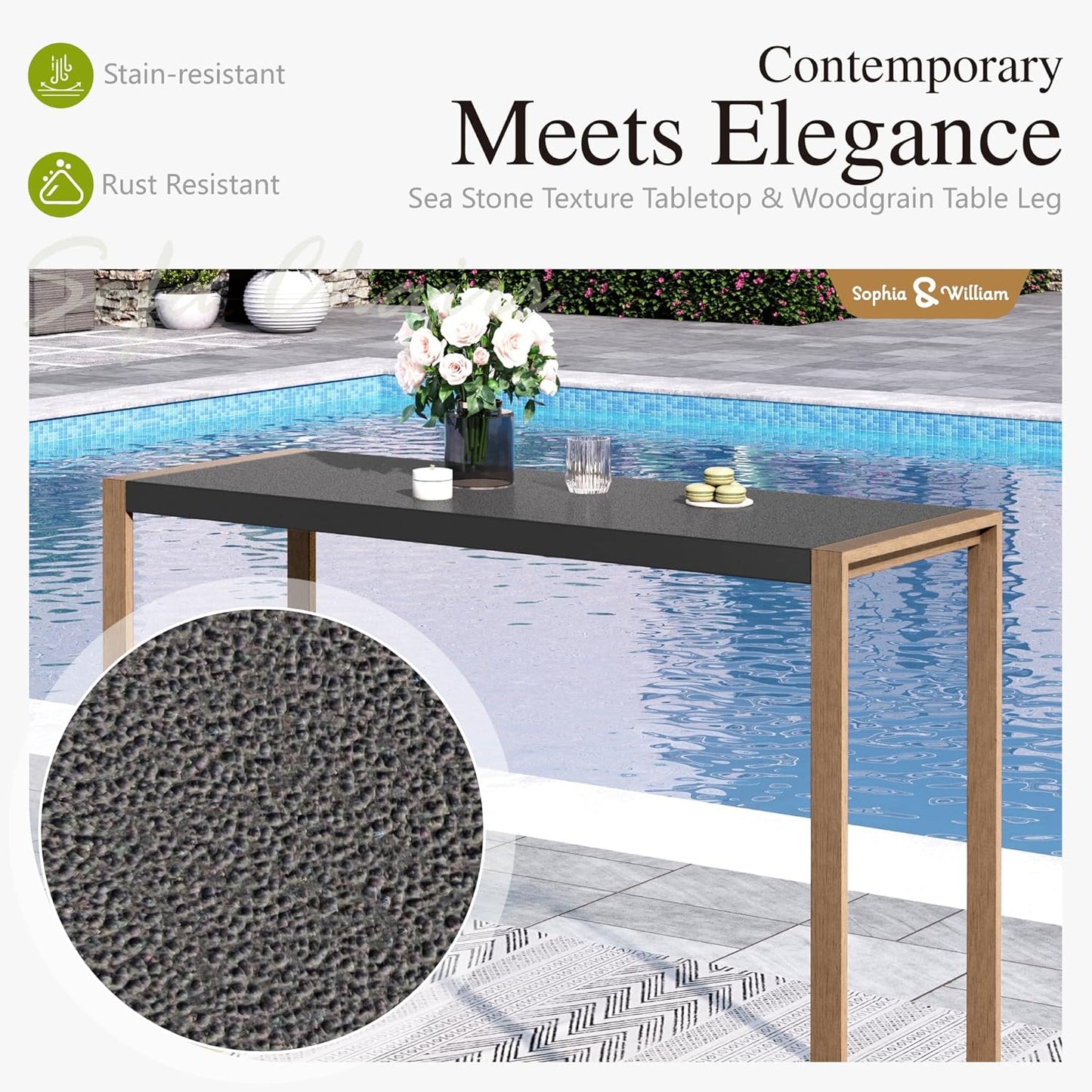 Sophia & William Outdoor Bar Set, Patio Bar Table and Chairs Set, Bar Height Patio Set - 2 x Swivel Bar Chairs(Blue), 1 x Rectangular Bar Table(Larimar Desktop)