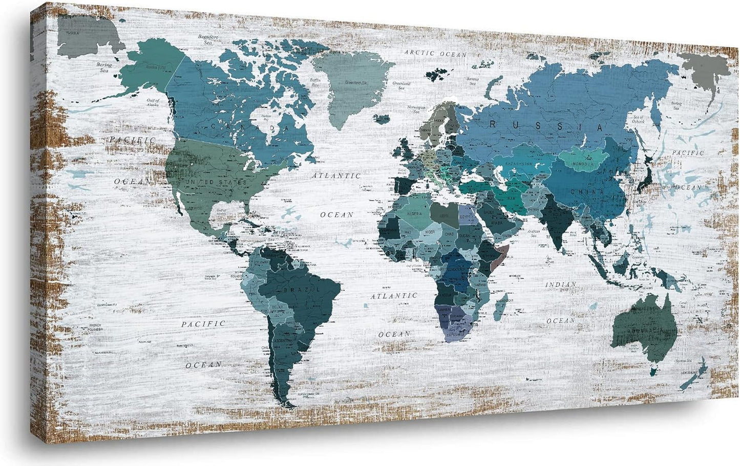 teal world map Wall Art Watercolor Abstract Wall Decal Large Office Canvas Wall Art map of the world 32in"x48in" Painting for Bedroom Wall Decoration for Living Room Blue wall art Artwork for Walls
