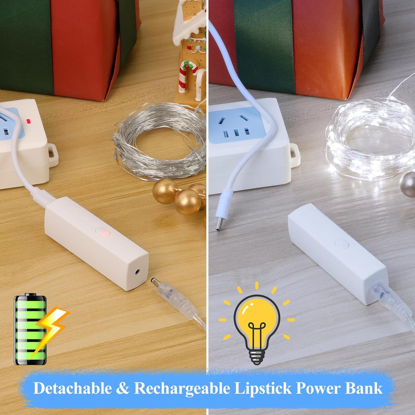 Lakumu LED String Lights Battery Operated, Rechargeable Fairy Lightswith Timer, Mini Twinkle Lights for Bedroom, Christmas Decorations, Wedding, Vine, Centerpiece Table Decor (10M/33FT Cool White)