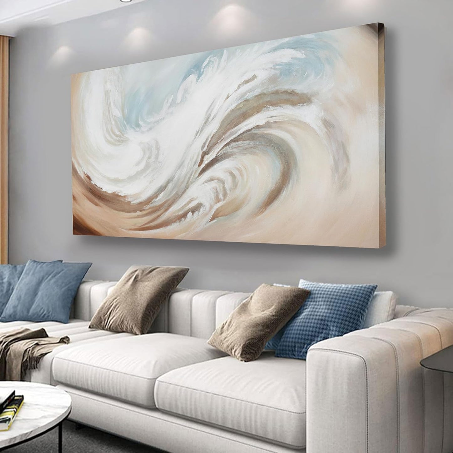 Abstract Wall Art Canvas Wall Paintings Modern Beige Wall Decor Aesthetic Room Decor Wall Art Framed Artwork for Living Room Bedroom Dining Room Home Office Decor 24"x48"