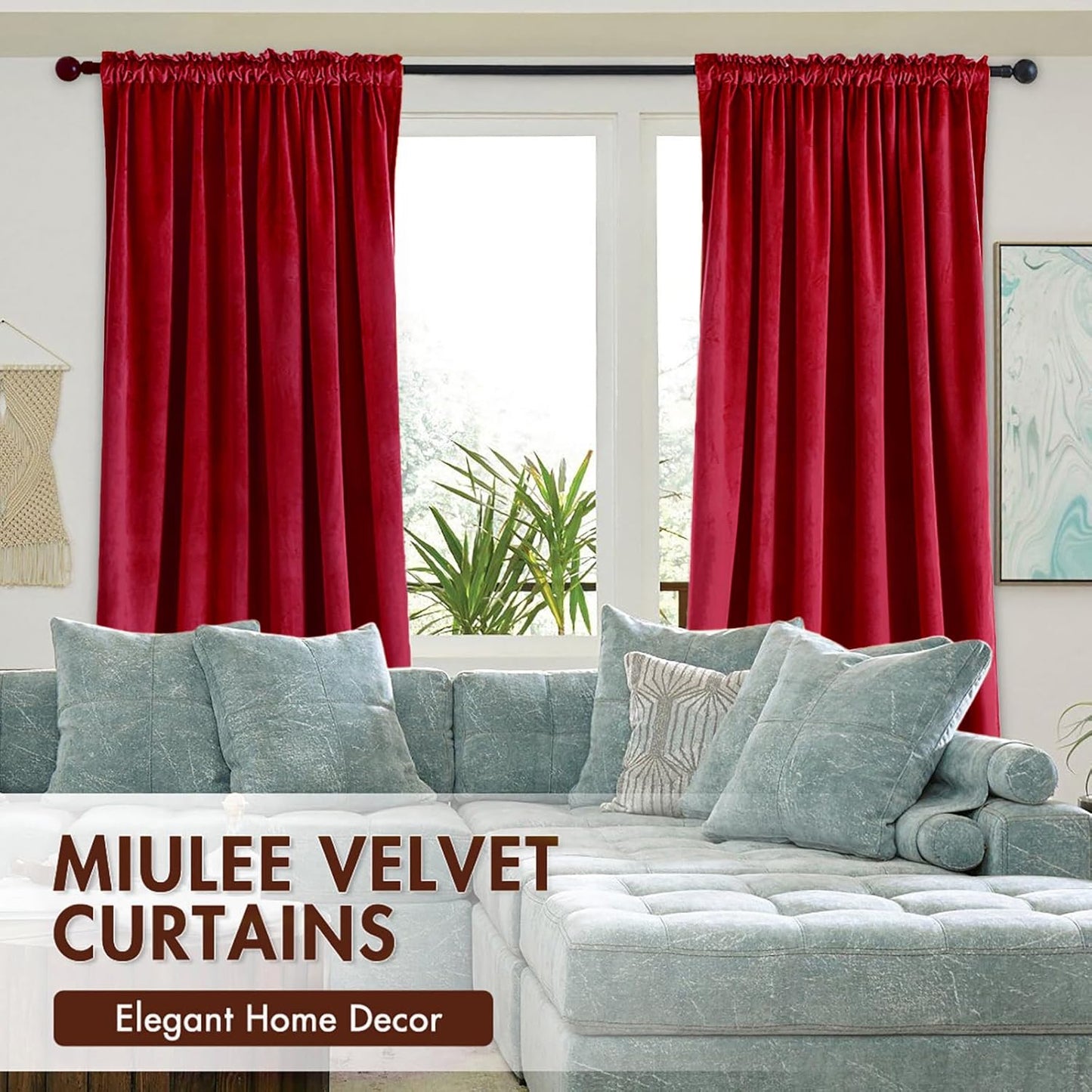 MIULEE Christmas Red Velvet Curtains Thermal Insulated Blackout Curtain Drapes for Bedroom Living Room Darkening 72 Inches Long Curtains Panels Rod Pocket Set of 2