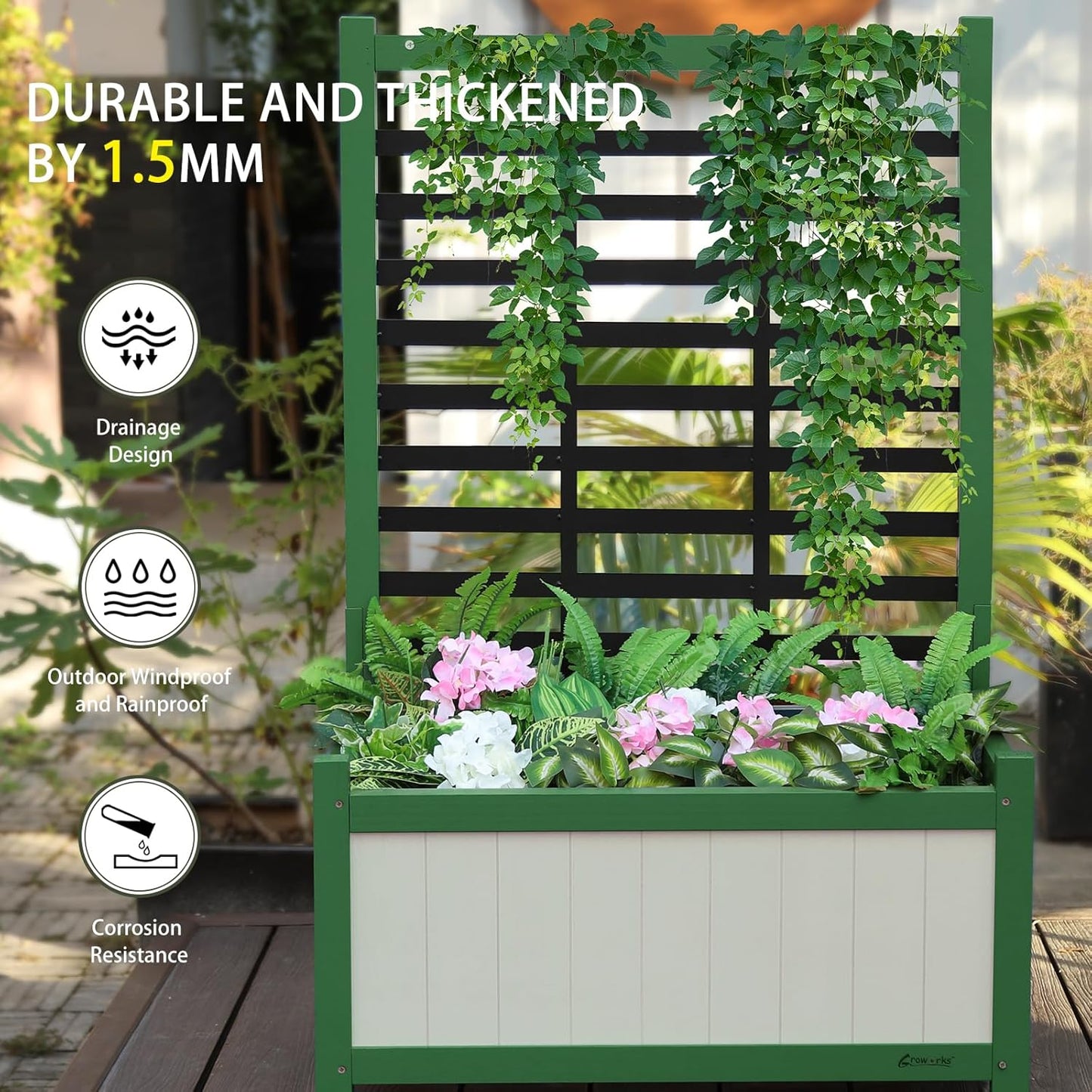 Wood Planter with Trellis Raised Garden Bed for Climbing Plants Elevated Wooden Planter Box,Outdoor Gardening Planting Bed to Grow Vegetables Climbing Plants Herbs Flowers(Green)