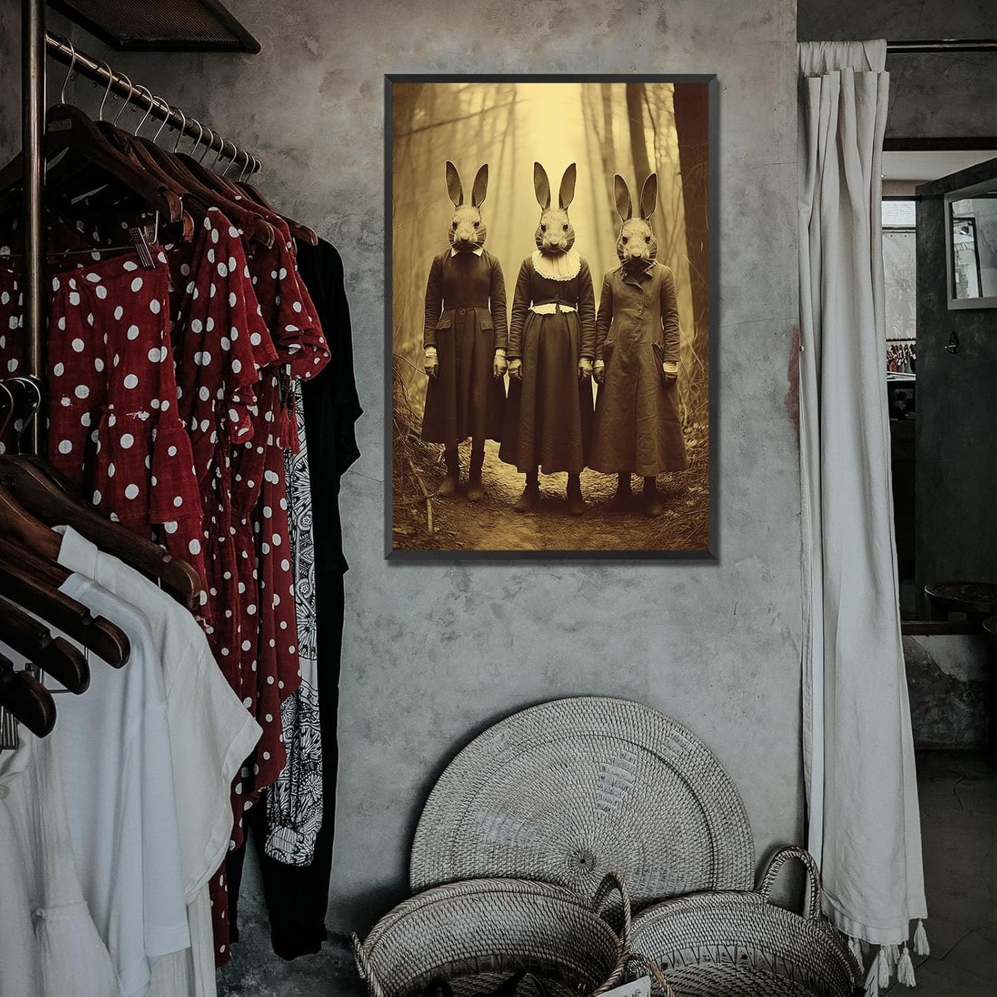 Vintage Halloween Wall Decor Rabbit Cult of the Occult Forest Canvas Wall Art Poster Gothic Dark Academia Decorations Room Creepy Print Spooky Pictures 16X24inch Aluminum Framed