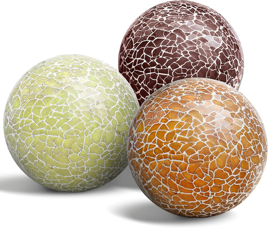 3 PCS 3.35inch Glass Mosaic Sphere Balls Mix Color Table Bowls Vases Centerpieces Set Christmas Party Living Room Thanksgiving Wedding Festival Decorative Orbs