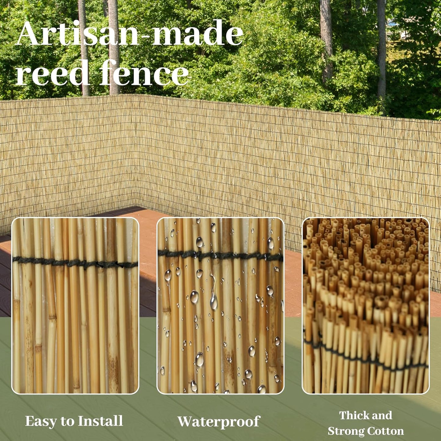 Natural 4FT X 16.4FT Reed Fencing Roll, Balcony Privacy Shade Reed Bamboo Fencing Garden Fence Border, Wind Block Sunshade Fence Screen for Outdoor Yard Patio Flower Bed Edge