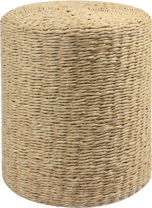 Cplxroc Pouf Ottoman, 100% Handwoven Seagrass Braided Pouffe, Boho Decor Floor Chair for Couch or Desk, Outdoor Ottomans for Garden, Round Footrest with Wood Frame, Home Decorative Seat for Balcony