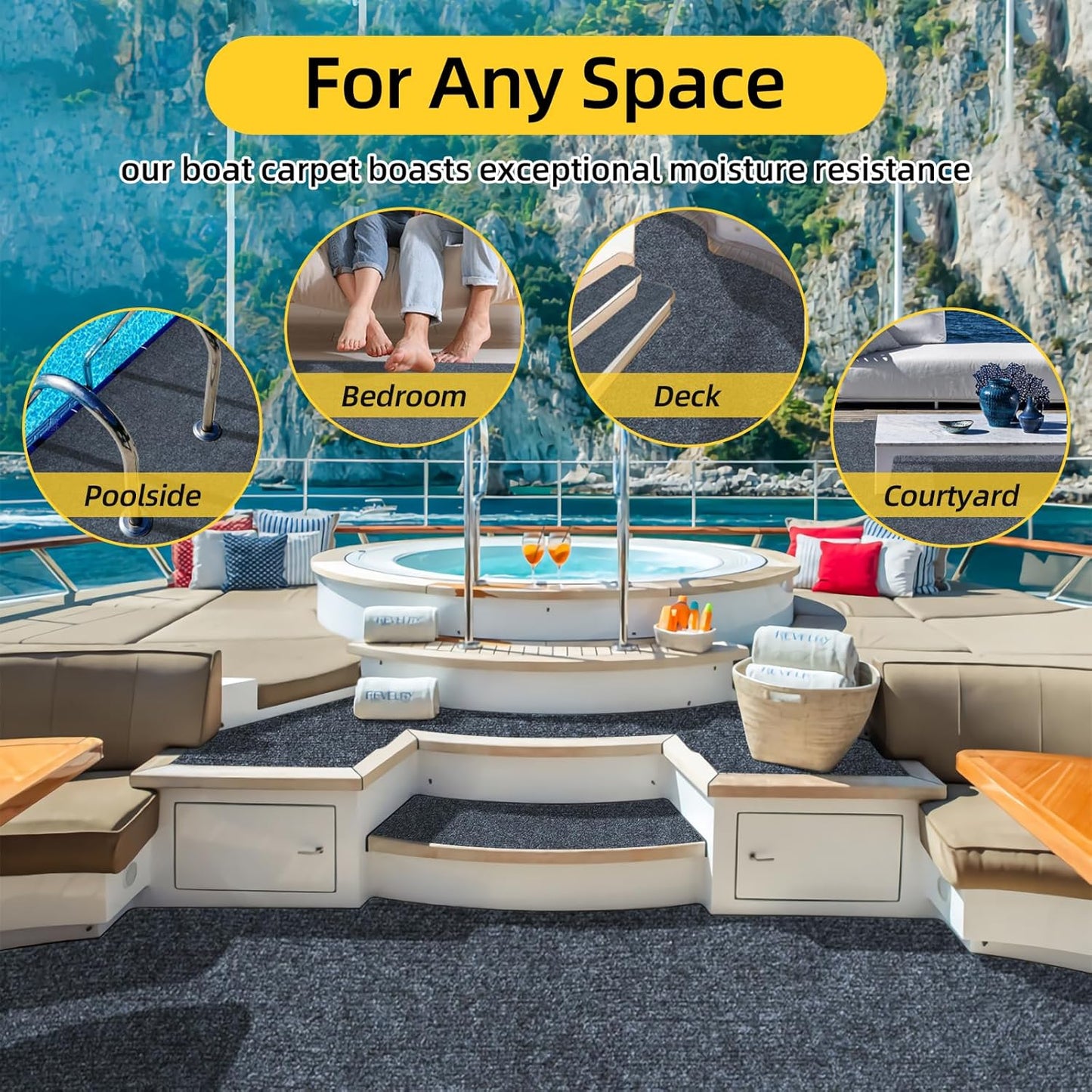 Marine Carpet,5 FT x 25 FT Dark Gray Indoor Outdoor Carpet 0.2" Thick Boat Carpet with Water-Proof TPE Backing, Non-Slide Outdoor Marine Carpet Roll for Home, Patio, Porch, Deck