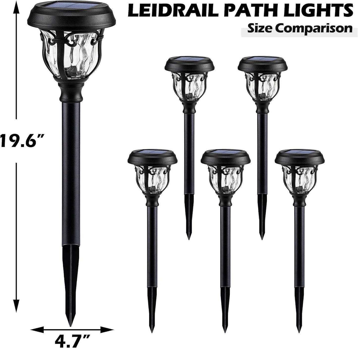 LeiDrail Solar Lights Outdoor Pathway, 6 Pack LED Glass Metal Solar Garden Lights with 2 Modes, Garden Decor for Yard Patio Landscape Walkway